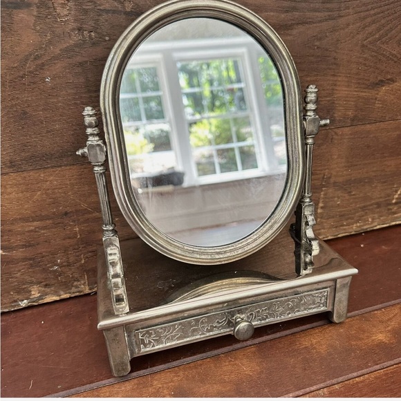 Vintage Silver Plated Dressing Table Vanity Mirror /jewelry drawer